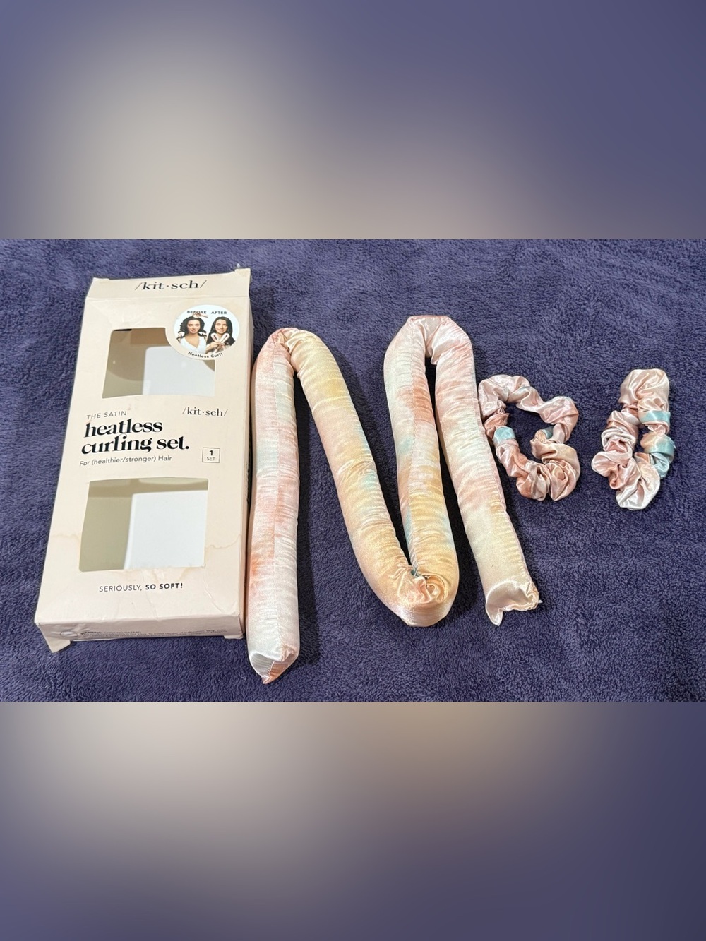 Kitsch Satin Heatless Curling Set - Pastel Peach & Cream Tie-Dye